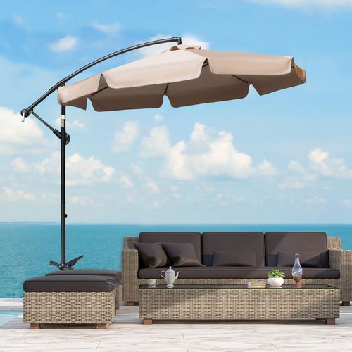 Outsunny 2.7m Garden Cantilever Banana Parasol Sun Shade w/ Crank, Light Brown