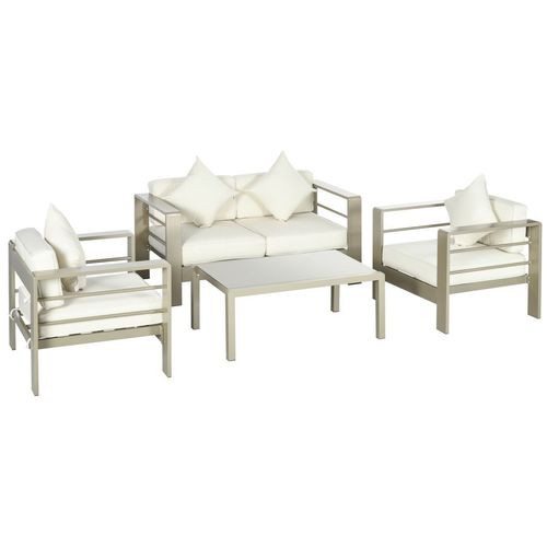 4 PCs Aluminium Garden Furniture Set w/ Thick Padded Cushion