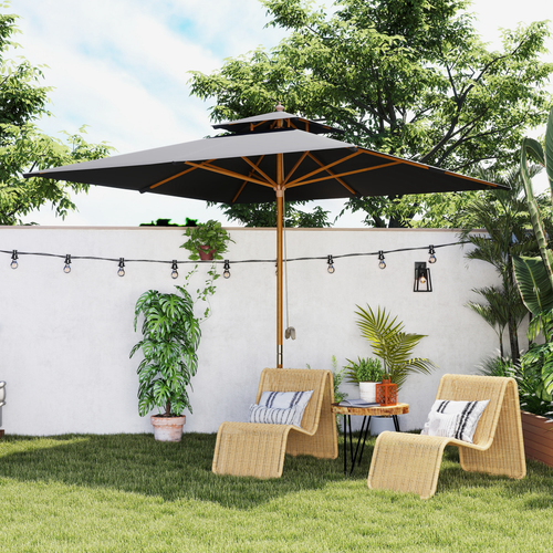 Outsunny 3(m) Wood Square Umbrella Garden Market Parasol Sunshade