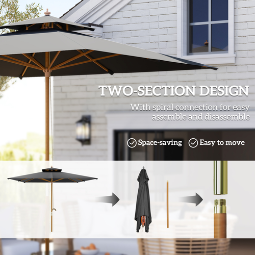 Outsunny 3(m) Wood Square Umbrella Garden Market Parasol Sunshade