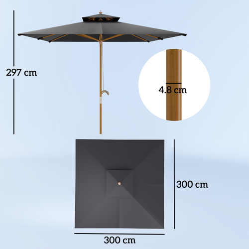 Outsunny 3(m) Wood Square Umbrella Garden Market Parasol Sunshade