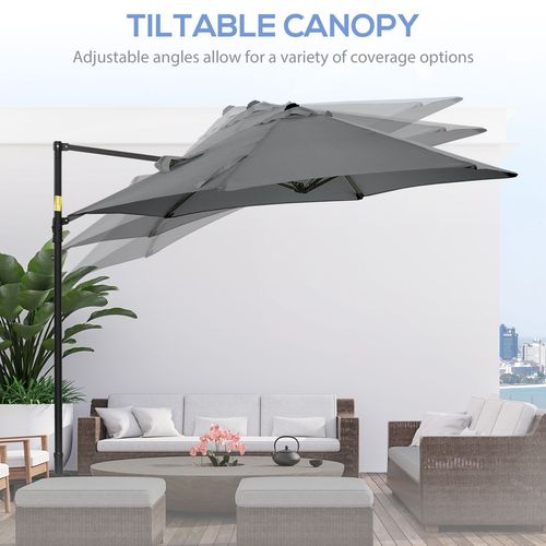2.5M Garden Cantilever Parasol W/ 360 Rotation and Cross Base, Dark Grey