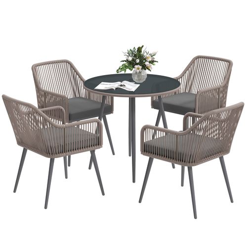 Outsunny Rattan Dining Set, 4 Seater Rattan Garden Furniture, Light Brown