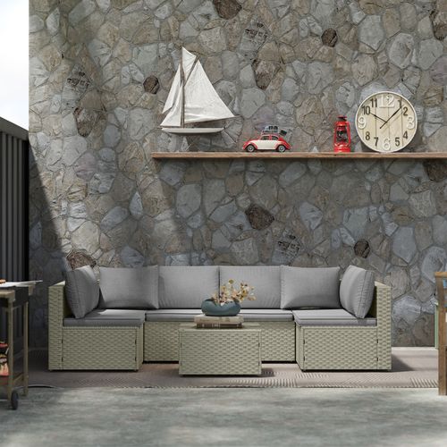 Outsunny 7 Pieces Rattan Garden Furniture Set with Cushions, Light Brown