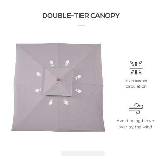 Outsunny 3(m) Wood Square Umbrella Garden Market Parasol Sunshade Grey