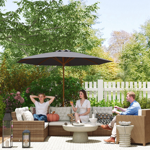 Outsunny Wooden Garden Parasol with Rope Pulley Mechanism