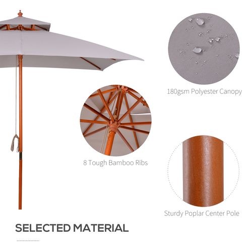 Outsunny 3(m) Wood Square Umbrella Garden Market Parasol Sunshade Grey
