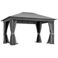 Outsunny 4 x 3(m) Patio Gazebo Garden Shelter w/ Curtains and Netting, Grey