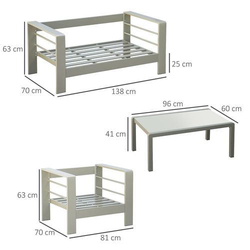 4 PCs Aluminium Garden Furniture Set w/ Thick Padded Cushion