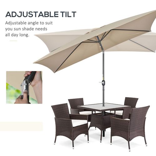 Outsunny 3x2m Patio Parasol Canopy Tilt Crank 6 Ribs Sun Shade Garden Khaki