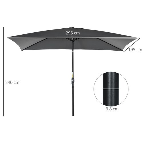 Outsunny 3x2m Patio Parasol Canopy Tilt Crank 6 Ribs Sun Shade Garden Black