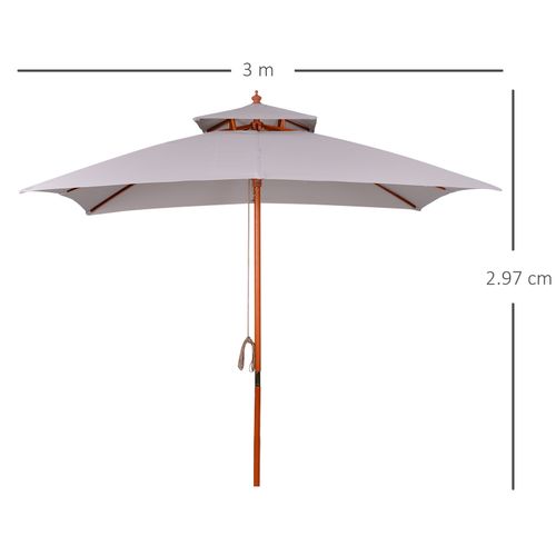 Outsunny 3(m) Wood Square Umbrella Garden Market Parasol Sunshade Grey