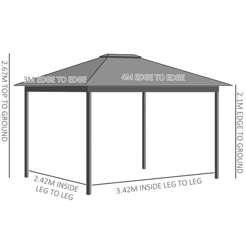 Outsunny 4 x 3(m) Patio Gazebo Garden Shelter w/ Curtains and Netting, Grey