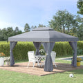 3 x 4m Aluminium Gazebo with 2 Tiers Roof Garden Nets Sidewalls - Grey
