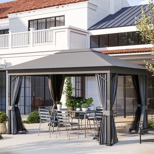 Outsunny 4 x 3(m) Patio Gazebo Garden Shelter w/ Curtains and Netting, Grey
