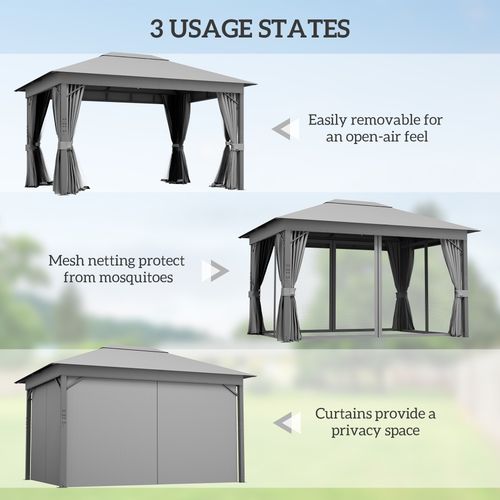 Outsunny 4 x 3(m) Patio Gazebo Garden Shelter w/ Curtains and Netting, Grey