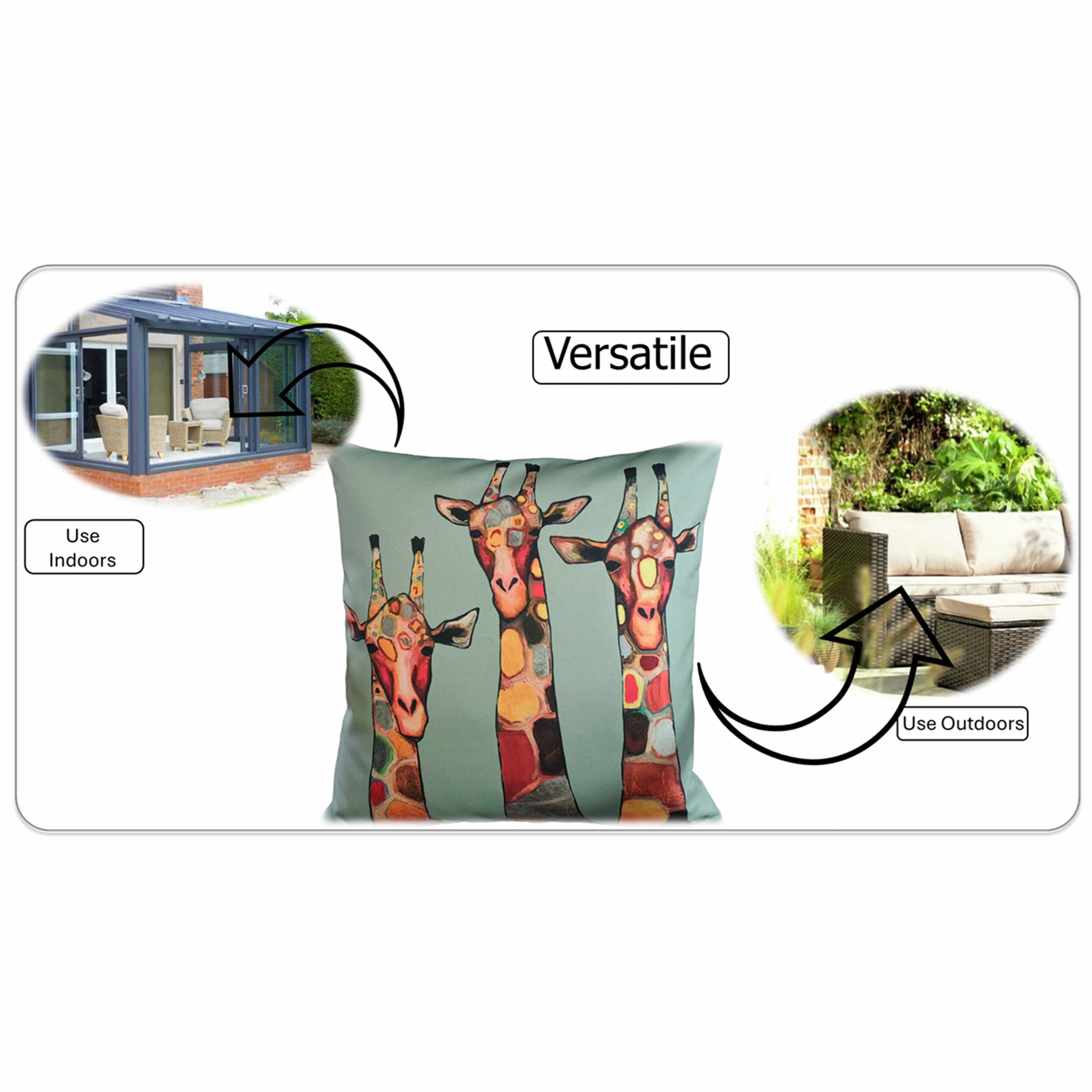 OLIVIA ROCCO Giraffe Waterproof Cushion Covers 43x43 Cm Reversible Breathable Indoor Outdoor Decorative Cover For Patio Garden Sofa Bed Chair