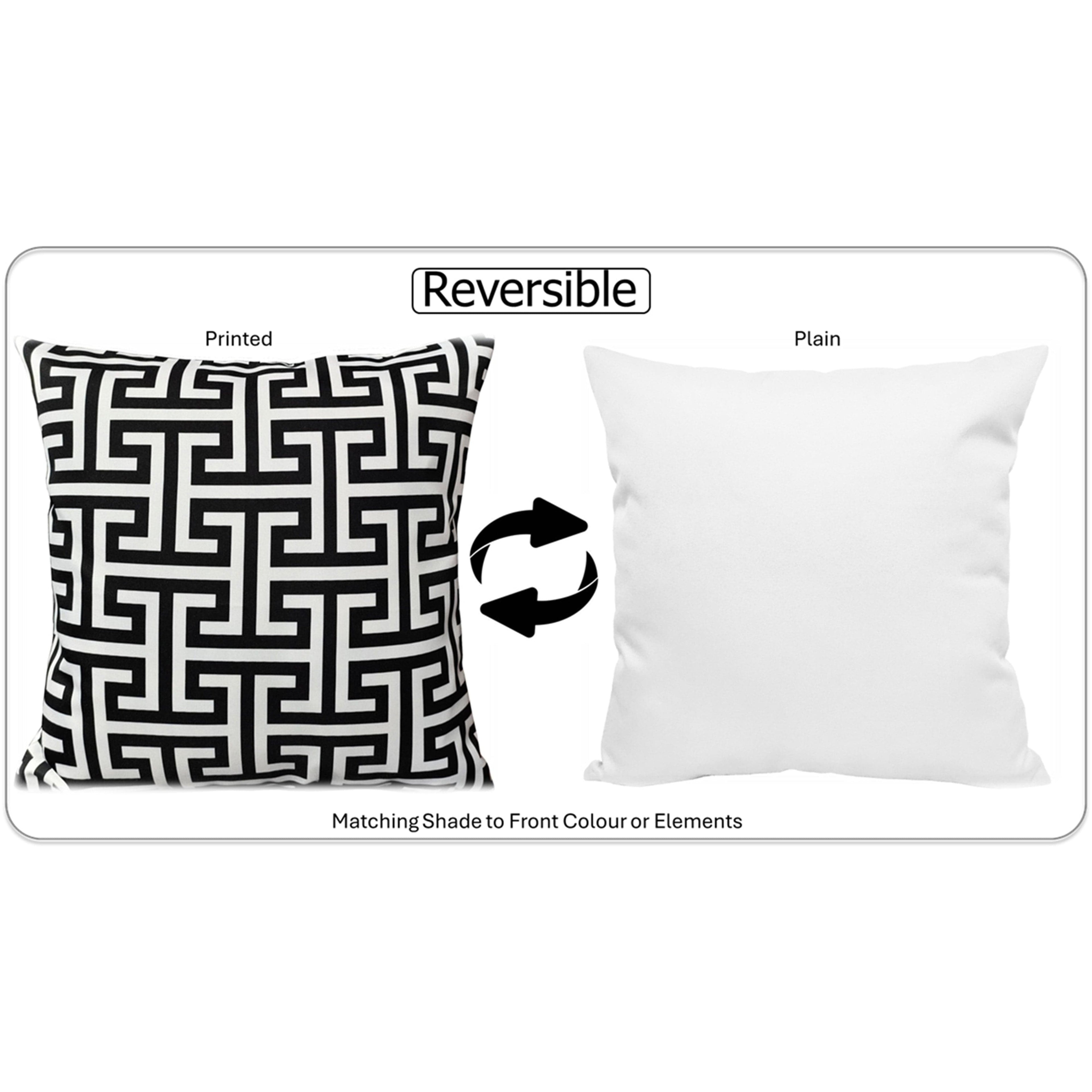 OLIVIA ROCCO Milano Black Waterproof Cushion Covers 43x43 cm Reversible Breathable Indoor Outdoor Use Decorative Patio Garden Sofa Bed Chair